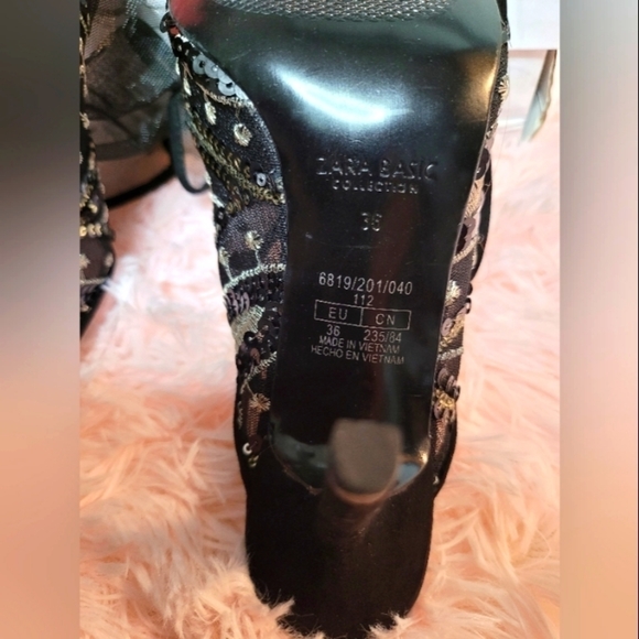 ZARA Basic Slides Heels Slip Ons Sequins - Picture 7 of 12